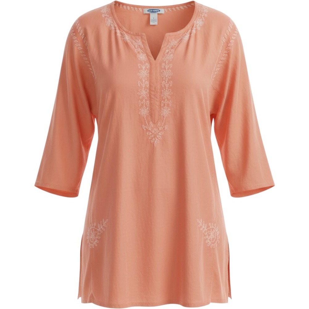Old Navy Silk Embroidered Tunic Blouse Women Large Peach Boho Fairy Cottagecore